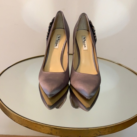 Nina New York embellished grey satin shoes - Picture 1 of 10